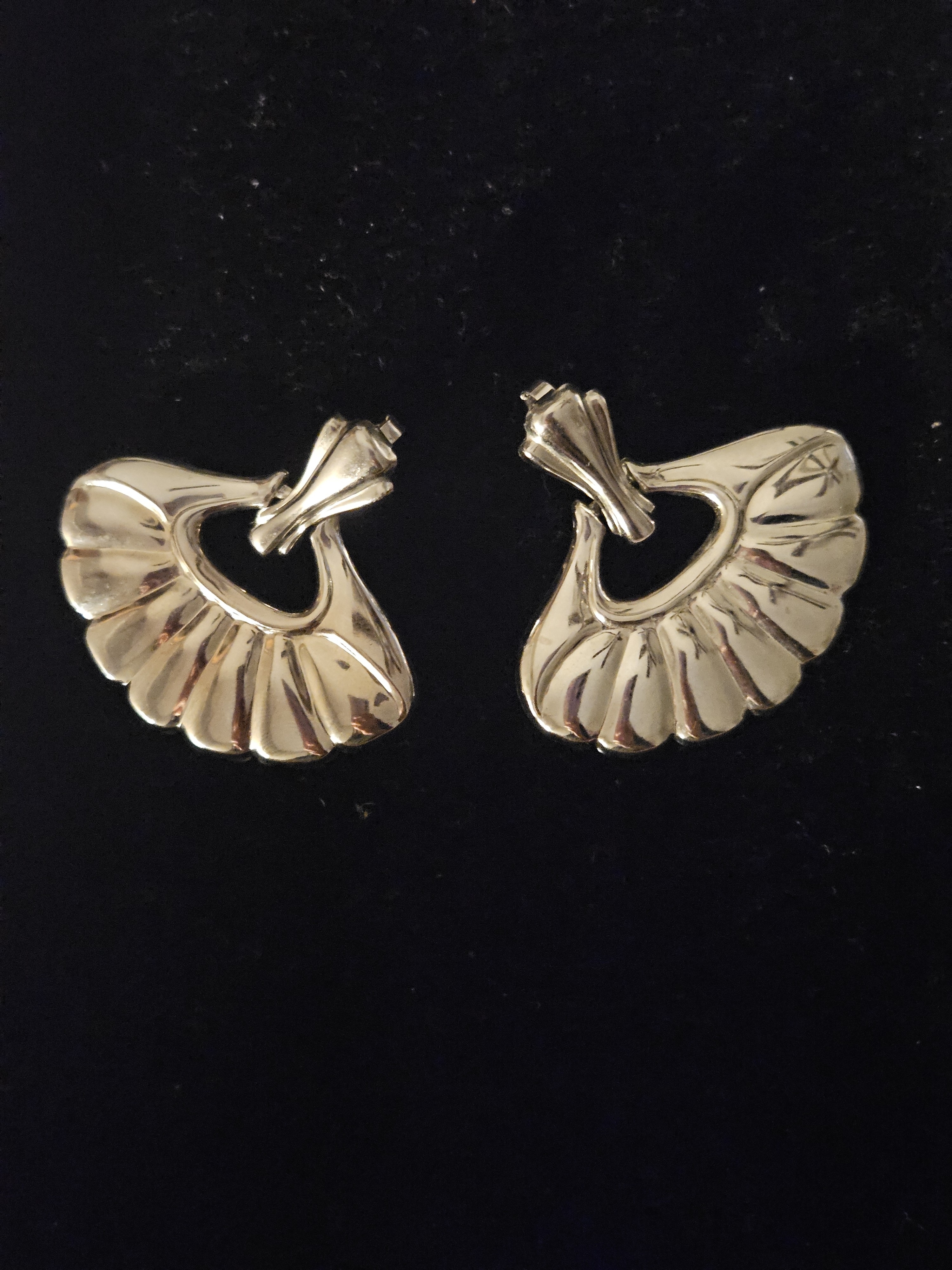 Vintage Sculpted FanShaped ClipOn Earrings